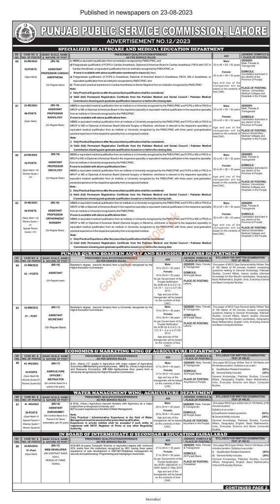 Punjab Public Service Commission Jobs